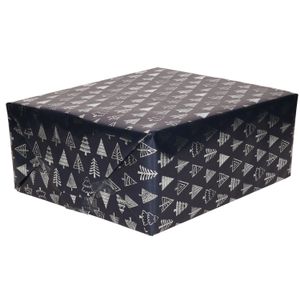 1x Rollen inpakpapier/cadeaupapier Kerst print donkerblauw/gouden kerstbomen 250 x 70 cm luxe kwaliteit