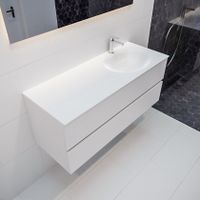 Mondiaz Vica Moon badmeubel wit mat 120 cm 2 lades solid surface enkele spoelbak rechts 1 kraangat