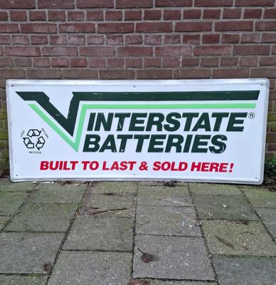 Vintage Interstate Batteries Metalen Bord - 153 x 61cm - Origineel