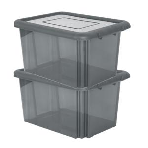 EDA Opbergbox 55L - 2x - grijs - stapelbaar - L58 x B44 x H31 cm - kunststof - Bak/doos met deksel