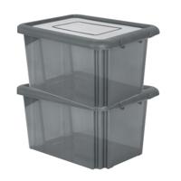 EDA Opbergbox 55L - 2x - grijs - stapelbaar - L58 x B44 x H31 cm - kunststof - Bak/doos met deksel