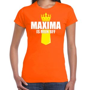 Koningsdag t-shirt Maxima is mijn BFF met kroontje oranje voor dames