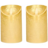 2x LED kaarsen/stompkaarsen goud met dansvlam 12,5 cm - LED kaarsen - thumbnail