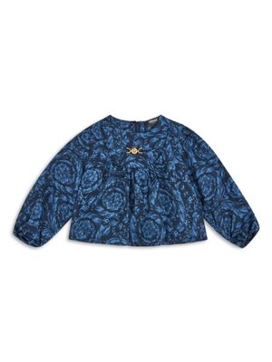 Versace Kids blouse satinée à plaque logo - Bleu
