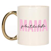 Cadeau koffie/thee mok voor mama - roze met gouden oor - de beste - keramiek - Moederdag   -
