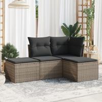 4-delige Loungeset met kussens poly rattan grijs