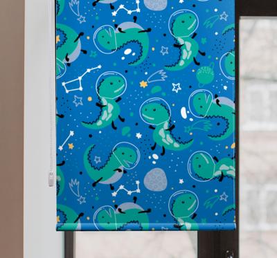 Rolgordijn babykamer Grappige dino's met planeten