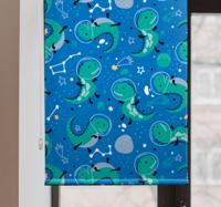 Rolgordijn babykamer Grappige dino's met planeten