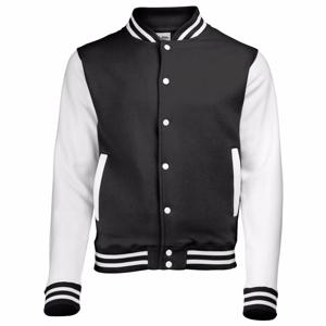 AWDis college jacket voor heren - zwart met wit - drukknopen - katoen/polyester