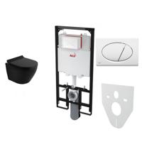 Fabriecio FAB compleet toiletset wandcloset mat zwart met softclose zitting en bedieningsplaat wit - thumbnail