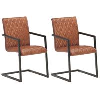 Eetkamerstoelen 2 st echt leer bruin Eetkamerstoelen 2 st echt leer bruin