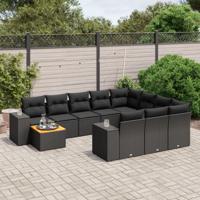 11-delige Loungeset met kussens poly rattan zwart