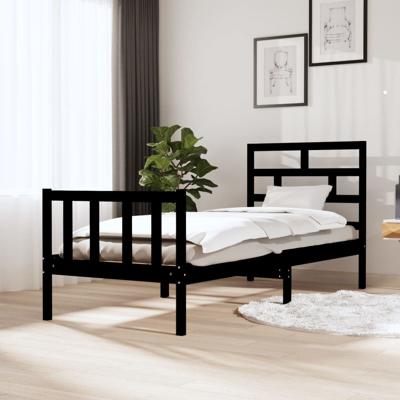 Bedframe massief grenenhout zwart 75x190 cm