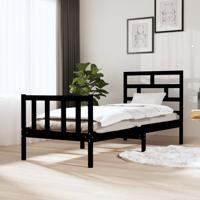Bedframe massief grenenhout zwart 75x190 cm