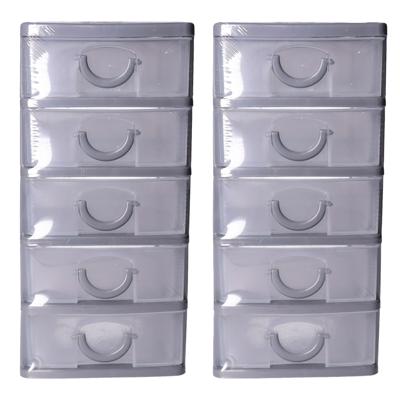 Ladeblokje kunststof met 5 lades - 2x - transparant/grijs - 9 x 13 x 19 cm - opberglades