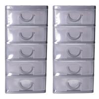Ladeblokje kunststof met 5 lades - 2x - transparant/grijs - 9 x 13 x 19 cm - opberglades