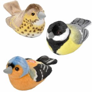 Set van 3x stuks pluche vogels knuffels van 14 cm met geluid