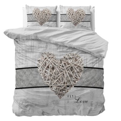Dekbedovertrek Home Is Heart - Tweepersoons (200x200 Cm) - Wit & Grijs Microvezel - Romantisch - Sleeptime Essentials - Dekbed-Discounter.nl