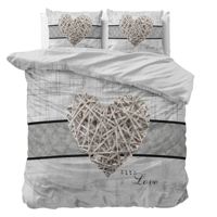 Dekbedovertrek Home Is Heart - Tweepersoons (200x200 Cm) - Wit & Grijs Microvezel - Romantisch - Sleeptime Essentials - Dekbed-Discounter.nl