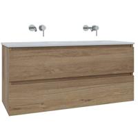 Adema Chaci Badkamermeubelset - 120x46x57cm - 2 keramische wasbakken wit - zonder kraangaten - 2 lades - eiken SW1212781/SW773928