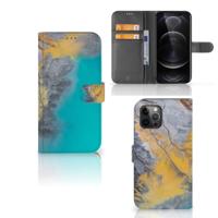 Apple iPhone 12 Pro Max | Bookcase | Marble Blue Gold