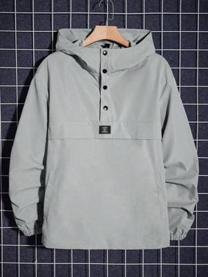 Bon&Bon Men's Loose Fit Hooded Windbreaker Jacket - Dark Green Grey / XXL