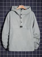 Bon&Bon Men's Loose Fit Hooded Windbreaker Jacket - Dark Green Grey / XXL