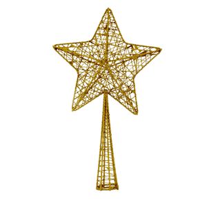 Kunststof ster piek/kerstboom topper glitter goud 28 cm