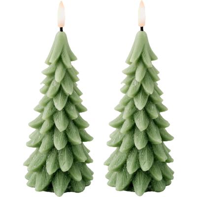LED kerstboom kaars - 2x - groen - 19 cm - batterijen inclusief - timer - kerstboomkaars