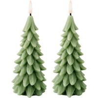 LED kerstboom kaars - 2x - groen - 19 cm - batterijen inclusief - timer - kerstboomkaars