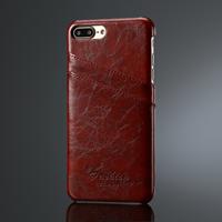 Fierre Shann retro olie Wax textuur PU lederen draagtas voor iPhone 8 plus & 7 Plus met kaartsleuven (bruin)