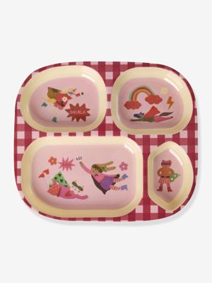 Compartimentenbord in roze HERO RICE melamine voor kinderen roze, geruit