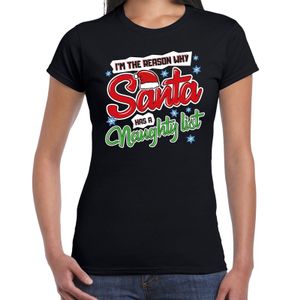 Fout kerstshirt zwart why Santa has a naughty list voor dames