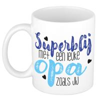 Cadeau koffie/thee mok voor opa - blauw - super blij - keramiek - 300 ml