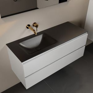 MONDIAZ AIVY 120cm badmeubel Talc, wastafel Urban solid surface links zonder kraangat met spiegel (AI-351631URBAN-NO - AI-M120TALI - AI-S120X71)