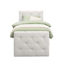 Leen Bakker - Boxspring Met Voetbord Liv Geruit - Ecru - 90x200 Cm - Vierkante Poot - Stof - Crème