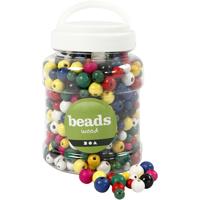 Creativ Company Houten kralen, d 8+10+12 mm, gatgrootte 2-2,5 mm, ca. 540 stuk, diverse kleuren, 175 gr, 400 ml/ 1 emmer