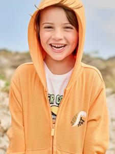 Jongenssweater met rits, capuchon en surfmotief sinaasappel