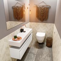 Toiletmeubel Mondiaz Andor | 120 cm | Meubelkleur Talc | Lex vrijhangend wastafel Talc Rechts | Zonder kraangat