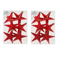 12x stuks kunststof kersthangers sterren rood 10 cm kerstornamenten - Kersthangers - thumbnail
