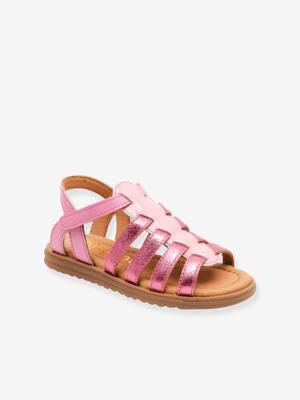 BELLA leren sandalen met klittenbandsluiting, metallic look, meisje BISGAARD rozen