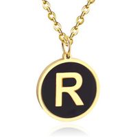 Goudkleurige Dames Schakelketting met Zwarte Kettinghanger Letter R - thumbnail