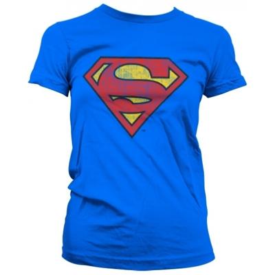Vintage Superman logo t-shirt - blauw - dames - korte mouwen - verkleed shirt superhelden
