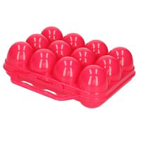 Eierdoos - koelkast organizer eierhouder - 12 eieren - roze - kunststof - 20 x 18,5 cm   - - thumbnail