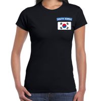 South-Korea t-shirt met vlag Zuid-Korea zwart op borst voor dames