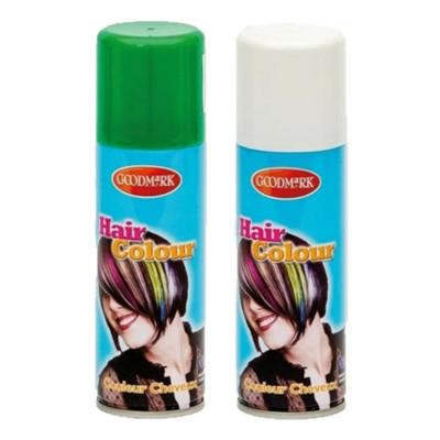 Carnaval verkleed haarverf - haarspray - kleuren wit en groen - 125 ml per flacon