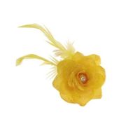 Gele deco haarbloem met speld/elastiek - thumbnail