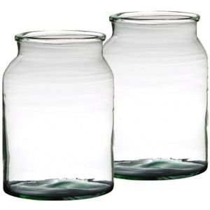 Set van 2x stuks bloemenvazen van gerecycled glas 25 x 19 cm