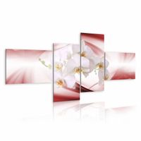 Schilderij - Orchideeën op zachte roze achtergrond , wit , 4 luik - thumbnail