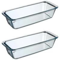 Secret de Gourmet Cake ovenschaal - 2x stuks - rechthoek - Transparant glas - 31 x 12 cm